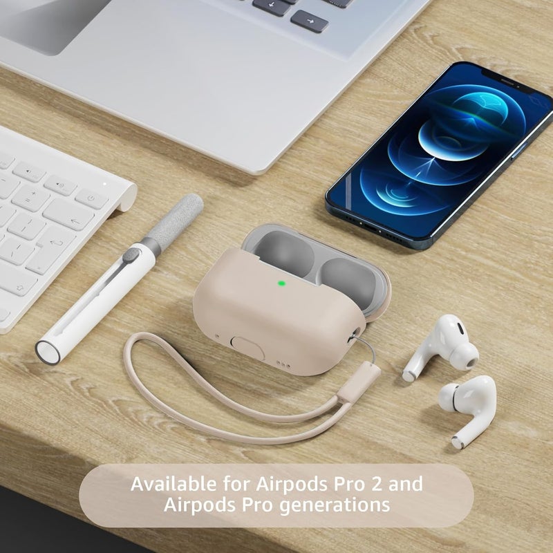 Tandoler Compatible with Airpods Pro 2 Case, Soft Silicone Skin Cover Protective Cases with Cleaner kit and Lanyard Compatible for AirPod Pro 2nd Generation, Front LED Visible-Milk Tea - Image 2
